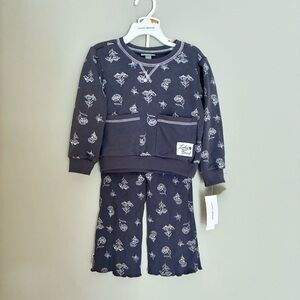 Girl’s 3T Lucky Brand Kids Gray Flowers 2Pc Matching Set Play Pajama Set Toddler